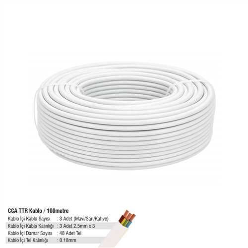 CCA TTR KABLO 3*2,5 100 METRE 48*0,18 BEYAZ