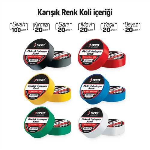 ELEKTRİK İZOLASYON BANDI KARIŞIK RENK 19MM*10YRD